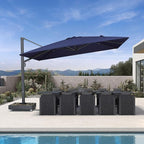 PURPLE LEAF 13' X 10' Rectangle Patio Umbrella Large Outdoor Aluminum Offset Umbrella with 360-degree Rotation Cantilever Umbrella with Base Included for Garden Deck Backyard Pool Navy Blue
