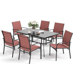 Patio Dining Set 7 PCS, Rectangular Steel Dining Table with 1.57" Hole, Red Stable Dining Chairs for 6,Patio Table and Chairs for Outdoor Lawn Garden,Deck.