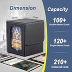 MTG Deck Box, Double Display Window MTG, Commander Deck Box Fits 120+ Single Sleeved Cards, PU Leather Magnetic Closure Card Box with 2 Dividers&2 Toploaders for TCG, CCG, Black/Grey