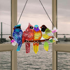 Stained Glass Window Hanging, Birds on A Branch Stain Glass Suncatcher, Hand-Painted Sun Catchers Indoor Window Decoration Bird Lover Gift for Mom, Grandma, Stocking Stuffers for Women
