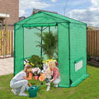 6x6 Pop Up Walk-in Greenhouse, Indoor & Outdoor PE Cover Green House w/ Power Access Ports, Roll-up Zippered Doors and Windows, Green