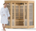 Infrared Sauna Room for Home, 4 Person Indoor Home Sauna Spa, Far Infrared Canadian Wooden Corner Saunas with 10 Low Emf Heaters, Bluetooth Speakers, 7 Color Chromotherapy Lights