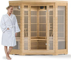 Infrared Sauna Room for Home, 4 Person Indoor Home Sauna Spa, Far Infrared Canadian Wooden Corner Saunas with 10 Low Emf Heaters, Bluetooth Speakers, 7 Color Chromotherapy Lights