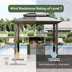 Aoxun 8'x5' Hardtop Grill Gazebo, Outdoor Barbecue Gazebo with Double Polycarbonate Top & 2 Side Shelves & Hooks, Aluminum Grill Canopy for Patio, Lawn, Garden (Brown)