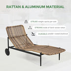 Chaise Lounge Chair Outdoor 2PCS - PE Rattan Wicker Patio Pool Lounge Chair with Cushion and Wheels, Aluminum Waterproof Lounger with Wood Side Table for Poolside Backyard Deck Porch