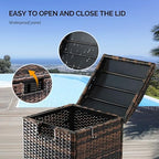 VINGLI 33 Gallon Outdoor Trash Can with Convenient Lid, Rattan Garbage Container with Side Hook, Weatherproof Patio Trash Can for Graden, Yard, Patio, Brown