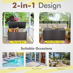 RELAX4LIFE 175-Gallon Outdoor Storage Box, Wicker Rattan Outside Storage Container Bin with Zippered Liner, 2 Universal Wheels, Gas Strut, Patio Deck Box for Backyard, Front Porch