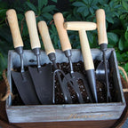 Japanese Gardening Tools Set, 6 Pcs Garden Tools Set, Black Painted Stainless Steel Heavy Duty Gardening Tools Kit, Hand Trowel, Dibble, Hand Rake, Weeder, Transplanter and Hand Folk…