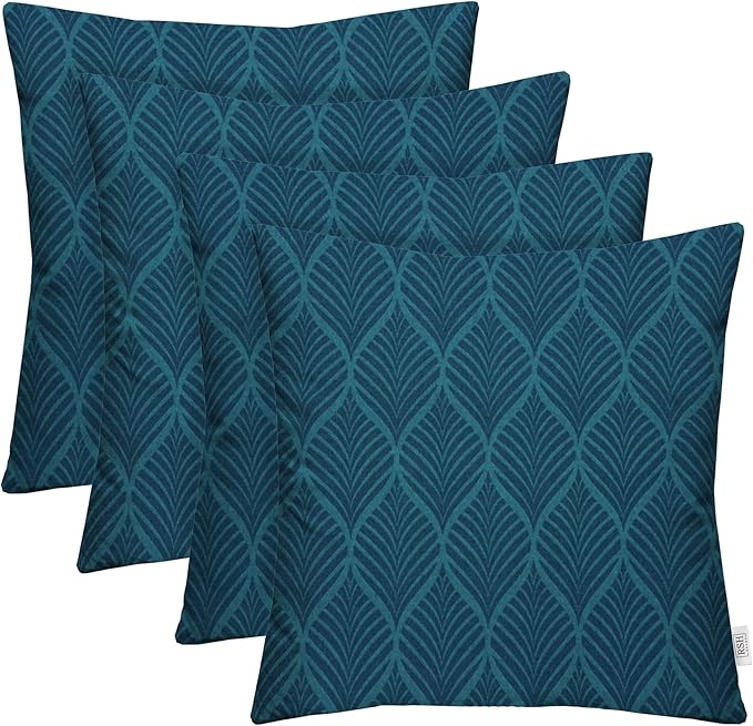 RSH DECOR: Square Throw Pillows Set of 4 | 24” x 24” | All-Weather Spun Fabric | Water and Fade-Resistant | Outdoor Accent Pillows for Patio Furniture | Fenbrook Blue