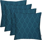 RSH DECOR: Square Throw Pillows Set of 4 | 20” x 20” | All-Weather Spun Fabric | Water and Fade-Resistant | Outdoor Accent Pillows for Patio Furniture | Fenbrook Blue
