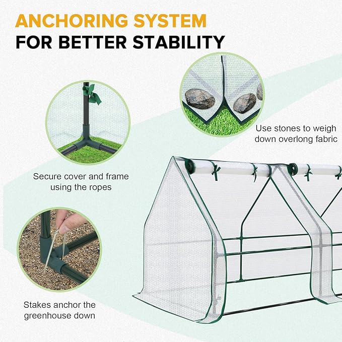 EAGLE PEAK Tunnel Greenhouse Garden Green House with Roll-Up Zipper Doors, Portable 96"x36"x36", Bubble Film Cover, White