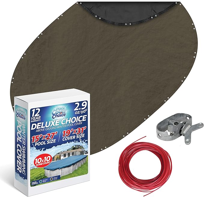 Winter Swimming Pool Cover for 15 ft x 27 ft Aboveground Oval Pool Size, Deluxe Choice Series, Solid Material, Color - Steel Gray, Pool Cover Choice 591527-4CHOICE