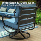 PHI VILLA 5 PCS Patio Furniture Set,Metal Deluxe Patio Set with 1 x 3 Seater Deep Seating Bench, 2 x Swivel Sofa Chairs & 2 x Metal Cushioned Ottoman, Outdoor Patio Set for Garden, Navy Blue