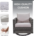 Outdoor Swivel Rocker Chairs Set of 4 with Fire Pit Table - 5 Peice Wicker Patio Furniture Set Conversation Set with 50,000 BTU Fire Pit for Deck Backyard - Grey Wicker Beige Cushion