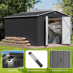 10x14 FT Outdoor Storage Shed, Metal Shed with Lockable Door, Large Heavy Duty Tool Sheds, Outside Waterproof Storage Building