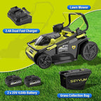 SEYVUM 40V 16-inch Cordless Lawn Mower with 45L Grass Collection Bag, 6 Position Height Adjustment Electric Lawn Mower, 20V 4.0Ah Battery Powered Push Lawnmower, 2.4A Fast Charger Included