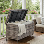 AVAWING 240 Gallon Wicker Deck Box, Outdoor Storage Box with Portable Wheels and Handles, Waterproof Patio Rattan Container for Garden, Balcony, Yard (Grey)