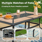 7 Pcs Patio Dining Set for 6, Rectangular Metal Dining Table (PVC Table Top) with Umbrella Hole and 6 Chairs, Outdoor Dining Set for Lawn Garden Deck, Red