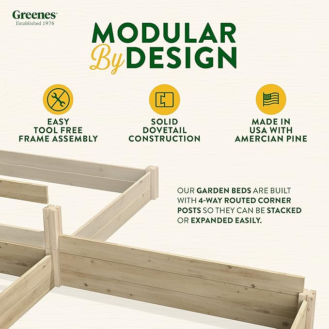 Greenes Fence Original Pine Raised Garden Bed, 4' x 4' x 7" - Made in USA with American Pine