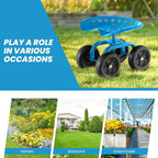 LDAILY Garden Seat with Wheels, Heavy-Duty Utility Stool Cart with Adjustable 11"-16" Height & 360° Rotatable, Rolling Garden Cart with Seat for Lawn Planting, Yard Work, Patio Gardening (Blue)