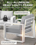 Aluminum Outdoor Patio Furniture Set 5 Piece, Oversized Patio Conversation Sets Widened Armrest & Ultra-Thick Cushions, Deep Seating Modern Sectional Furniture for Backyard, Porch, White