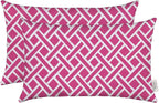 RSH DECOR: Lumbar Throw Pillows Set of 2 | 20” x 12" | All-Weather Spun Fabric | Water and Fade-Resistant | Outdoor Support Pillows for Patio Furniture | Midnight Melody Pink