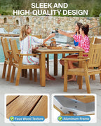 YEFU HIPS Patio Table Set: 5 Piece Outdoor Table and Chairs Dining Furniture Set with Umbrella Hole - Teak Modern Plastic Dining Sets 4 Person for Outside Deck with Metal Aluminum Frame