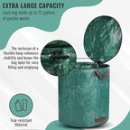 Gardenpal 3 Pack 72 Gallons Reusable Yard Waste Bags with lid, Garden Waste Bags Container Heavy Duty with 4 Handles