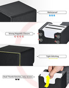 ZLCA Card Deck Box with 2 Dividers for MTG Cards, Large Horizontal Card Storage Box Fits 150+ Single Sleeved Cards, PU Leather Commander Deck Box for TCG CCG (Black& Blue)