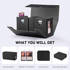 Trading Card Deck Box with Commander Display，3 in 1 MTG Storage Holds 200 Double-Sleeved Cards，2 Deck Boxes & Dice Tray Included，Fits MTG, TCG, PTCG & Sports Cards