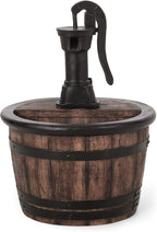 Merax 26.5" High Handcrafted Floor Fountain – Weather-Resistant Outdoor Water Feature with LED Lights, Barrel Design for Garden Patio Yard