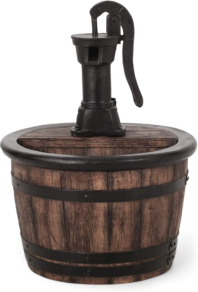 Merax 26.5" High Handcrafted Floor Fountain – Weather-Resistant Outdoor Water Feature with LED Lights, Barrel Design for Garden Patio Yard