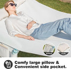 14ft Two Person Outdoor Hammock, Portable Camping with Folding Steel Spreader Bar, Carrying Bag, Carabiners, Tree Straps, Pillow & Sidebag, Quick Dry Textilene, 550 lbs Capacity (Ivory)