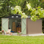 Furniwell 10x10 FT Outdoor Storage Shed, Metal Garden Sheds Outdoor Storage House with Single Lockable Door for Backyard Patio Lawn, Brown