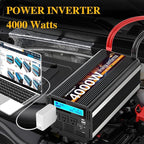 4000 Watt Power Inverter 12V DC to 110V 120V Converter for Family RV Off Grid Solar System Car with Type-C Ports 3 AC Power Outlets Dual USB Ports LCD Display Wireless Remote Control