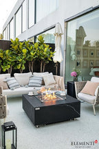Elementi+ | Bundle Sofia Gas Fire Pit | Marble Porcelain & Metal Frame | 40" Square Fire Table | Electronic Ignition | Canvas Cover, Fire Glass & Burner Lid Included | Black | Natural Gas