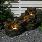 Water Fountain Outdoor Floor Standing 5-Tiers Rock Natural Waterfall Outdoor Garden Fountains with LED Lights for Patio, Porch, Home Art Decor