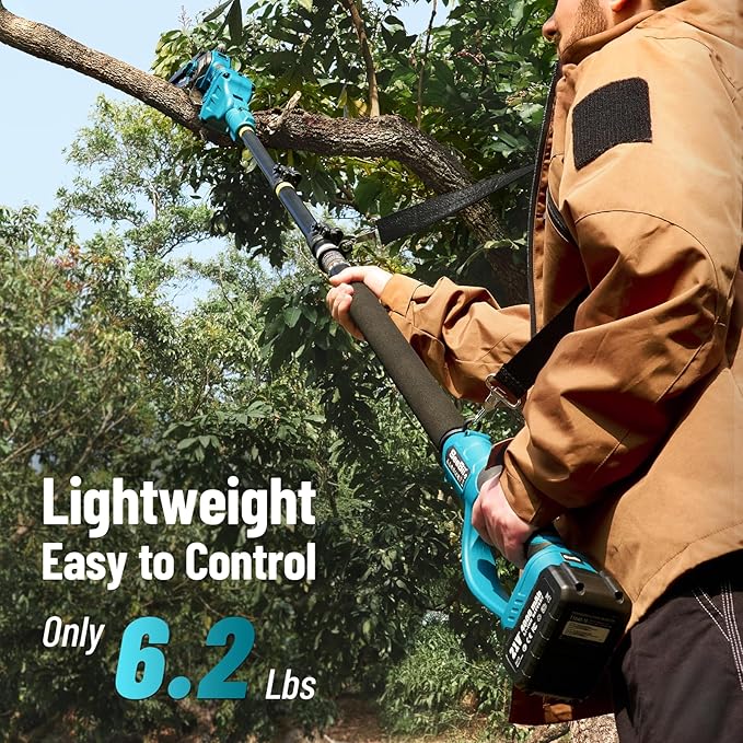SEESII 2-in-1 Electric Pole Saws: 2-in-1 Brushless Mini Chainsaw Cordless 6 Inch, 2 x 4000mAh Batteries Limb Saw for Tree Trimming, Chain Saw with Extension Pole for Branch Cutter,P6 Ace