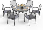 HERA'S HOUSE Patio Table and Chairs Set, 7 Piece Outdoor Dining Set, 6 x Dining Chairs with 54" Round Metal Table for Backyard Garden Lawn Restaurant
