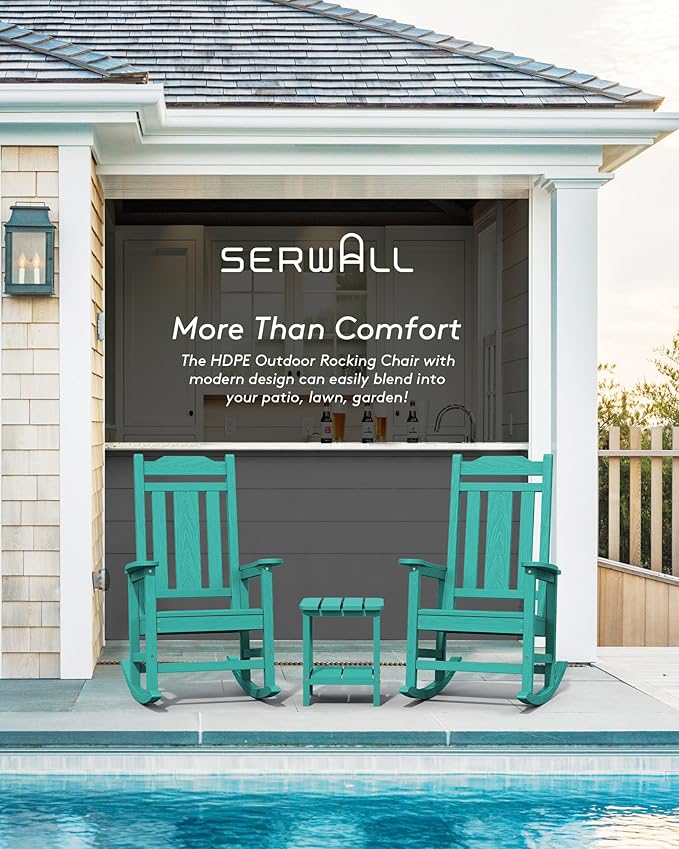 SERWALL Outdoor Rocking Chair Aruba Set of 8, All Weather Patio Rocking Chair, HDPE Poly Rocking Chair for Adults, Heavy Duty Front Porch Rocker