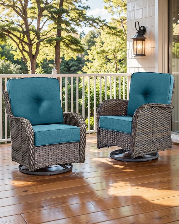 Luxury 22x24/22x25 6-Inch Patio Chair Cushions Set of 3 - Deep Seat Water Repellent Patio Cushion for Dining Rocking Swivel Chairs Loveseat 3-Seater Sectional Sofa - Peacock Blue