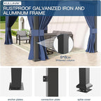 Kullavik 10' × 14' Hardtop Gazebo for Patio,Wall-Mounted Lean to Gazebo Pergola with Sloping Roof and Durable Aluminum Frame,Large Heavy Duty Awnings for Decks,Backyard,NavyBlue