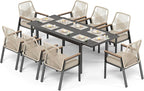 9 Pieces Patio Dining Set, 8 x Woven Rattan Chairs with Waterproof Cushion, 84" Extendable Rectangular Dining Table, Outdoor Table and Chairs Set for Backyard Lawn and Deck, Beige