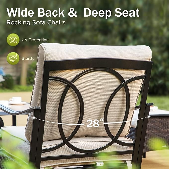 PHI VILLA Patio Swivel Chairs Set of 2, Outdoor Wicker Chairs with Thick Cushion, All Weather High Back Outdoor Furniture for Balcony Porch and Yard