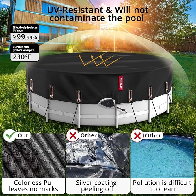 QH.HOME 10Ft Round Pool Cover with Fast Tightening Patented Ratchet, Solar Pool Cover for Above Ground Pools, One-Piece Tear Resistant Swimming Pool Cover Protector with Upgraded Ultimate Windproof
