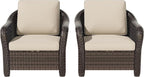 Vista Vibe Outdoor Patio Deep Seat Chairs Set of 2, Washable Cushions, Hand-Woven PE Rattan, All-Weather & Steel Frame, Garden, Bistro, Deck, Yard (Beige)