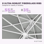 Midtown Umbrellas The Swilt 10 Feet Patio Umbrella in Terylast Matter (Grey) Polyester Fabric - Fiberglass Ribs, Auto-Tilt Aluminum Frame For Backyard, Deck, Garden, Pool - White Pole