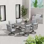 HAPPATIO 7-Piece Outdoor Dining Set - All Aluminum Patio Table and Chairs Set for 6 Includes 1 Rectangular Dining Table and 6 Swivel Dining Chairs with Cushions for Lawn, Garden, Backyard