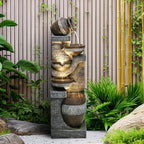 SunJet 5-Tiers Indoor/Outdoor Garden Water Fountain - 42.5inches Modern Floor-Standing Cascading Water Feature - Suitable for Deck, Patio, Porch, Yard Decor
