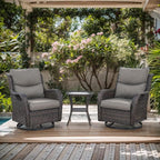 Patio Conversation Set with Smile-Shaped Cushions, Luxury Outdoor Swivel Chairs with Side Table and Ottomans, 5PCS PE Rattan Swivel Glider Chairs Set, Brown Wicker|Grey Cushions